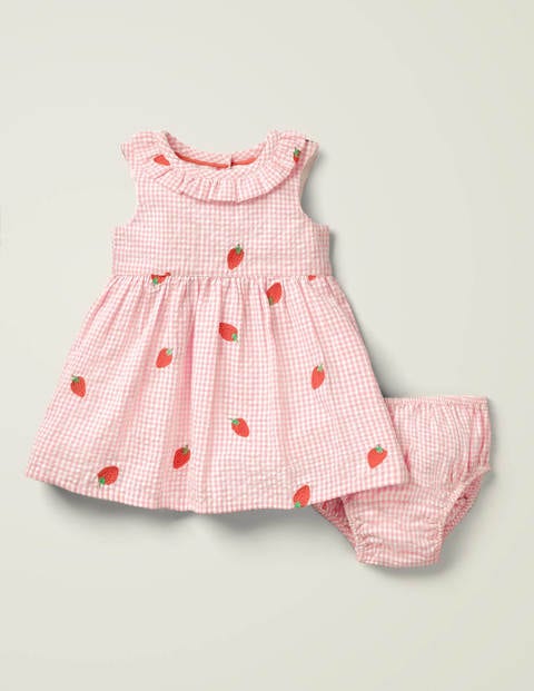 Gingham Embroidered Dress - Boto Pink Strawberries Gingham Embroidered Dress - Boto Pink Strawberries