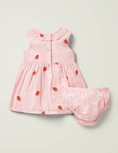 Gingham Embroidered Dress - Boto Pink Strawberries Gingham Embroidered Dress - Boto Pink Strawberries