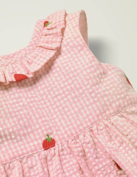Gingham Embroidered Dress - Boto Pink Strawberries Gingham Embroidered Dress - Boto Pink Strawberries