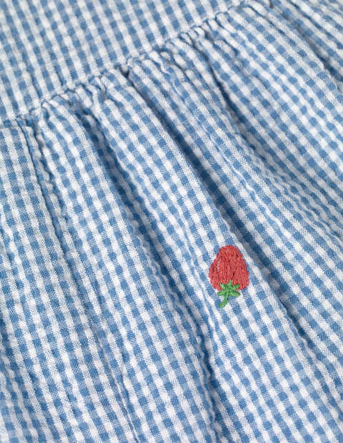 Embroidered Gingham Romper Set - Seascape Gingham Strawberries Embroidered Gingham Romper Set - Seascape Gingham Strawberries