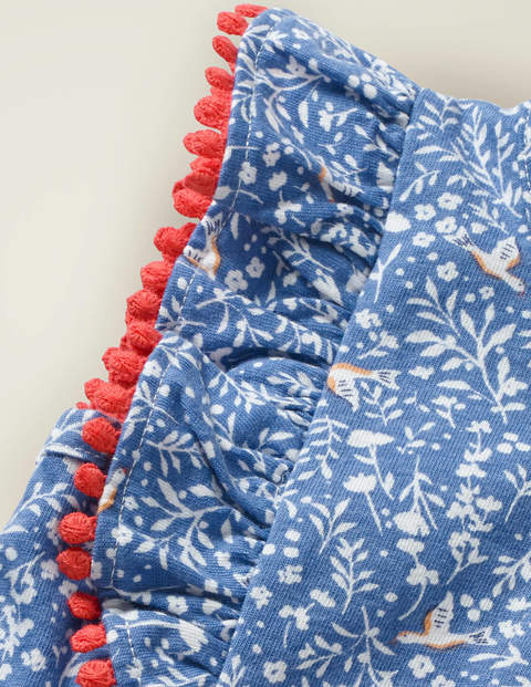 Jersey Ruffle Romper - Seascape Blue Birdsong Jersey Ruffle Romper - Seascape Blue Birdsong