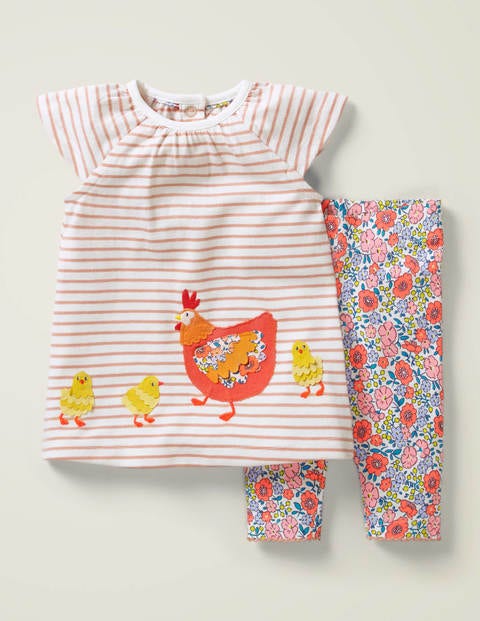 Big Appliqué Dress Set - Boto Pink Chickens Big Appliqué Dress Set - Boto Pink Chickens