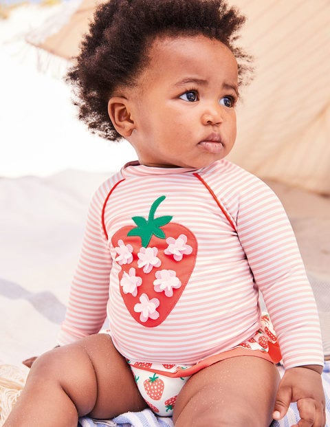 Appliqué Sunsafe Rash Vest Set - Ivory/Boto Pink Strawberry Appliqué Sunsafe Rash Vest Set - Ivory/Boto Pink Strawberry