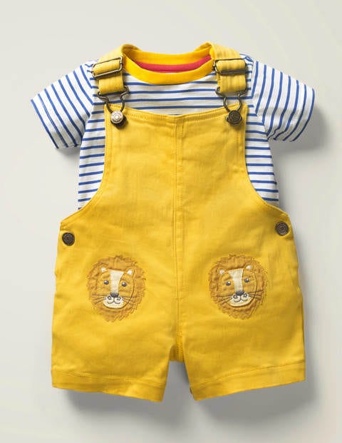 Animal Patch Dungaree Set - Daffodil Yellow Lions Animal Patch Dungaree Set - Daffodil Yellow Lions