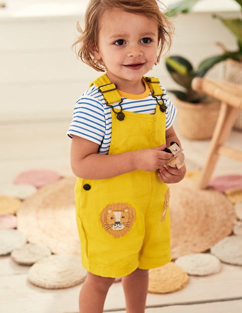 Animal Patch Dungaree Set - Daffodil Yellow Lions Animal Patch Dungaree Set - Daffodil Yellow Lions