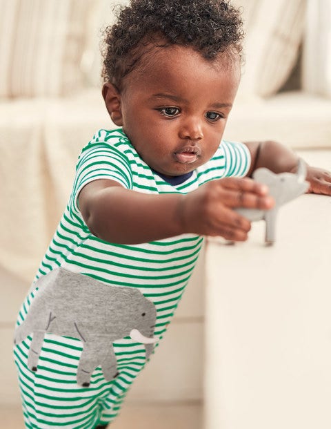 Animal Jersey Romper - White/Rich Emerald Elephant Animal Jersey Romper - White/Rich Emerald Elephant