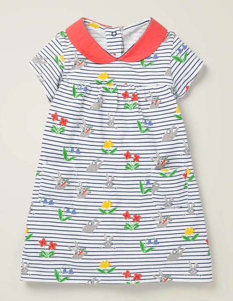 Gemustertes Jerseykleid mit Kragen - Bunt, Häschen/Gestreift Gemustertes Jerseykleid mit Kragen - Bunt, Häschen/Gestreift