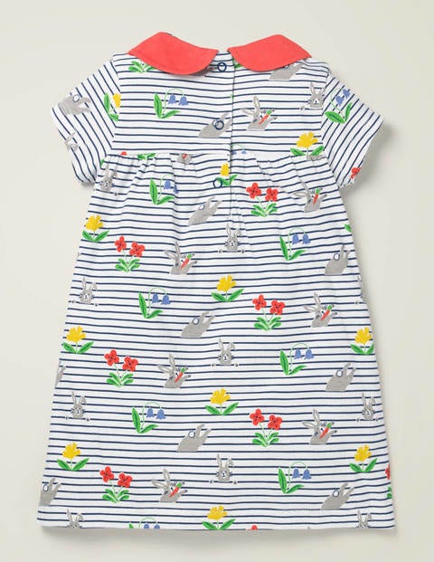 Gemustertes Jerseykleid mit Kragen - Bunt, Häschen/Gestreift Gemustertes Jerseykleid mit Kragen - Bunt, Häschen/Gestreift