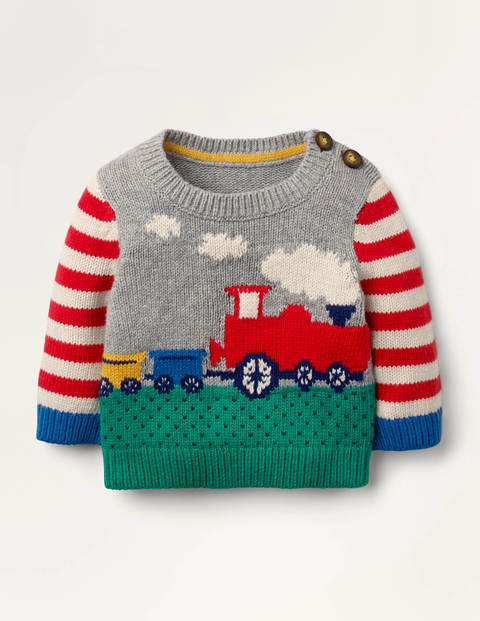 Fun Knitted Sweater - Grey Marl Train Fun Knitted Sweater - Grey Marl Train