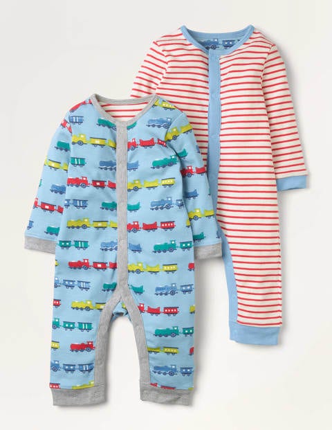 Twin Pack Rompers - Frost Blue Toy Trains Twin Pack Rompers - Frost Blue Toy Trains