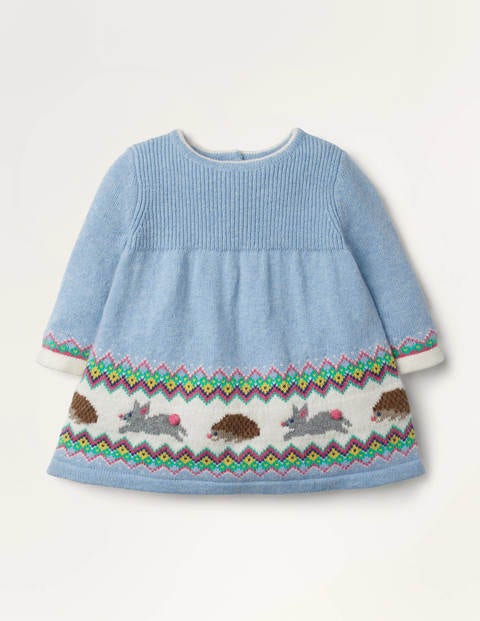 Fair Isle Knitted Dress - Frost Blue Rabbits Fair Isle Knitted Dress - Frost Blue Rabbits
