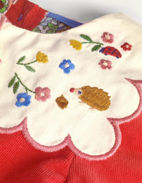 Embroidered Collar Cord Dress - Cherry Tomato Red Embroidered Collar Cord Dress - Cherry Tomato Red