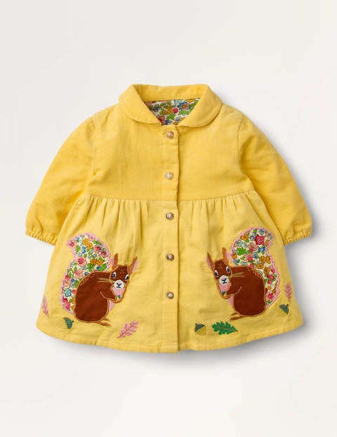 Long-sleeved Cord Dress - Honeycomb Yellow Squirrels Long-sleeved Cord Dress - Honeycomb Yellow Squirrels