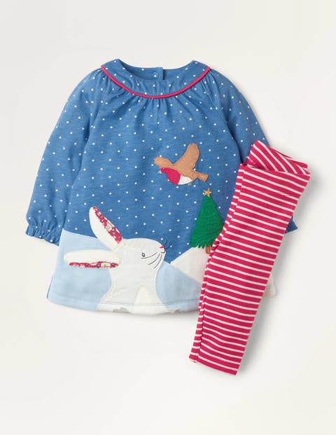 Jersey Appliqué Dress Set - Elizabethan Blue Pin Spot Jersey Appliqué Dress Set - Elizabethan Blue Pin Spot