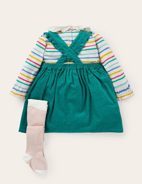 3-teiliges Latzkleid-Set mit Applikation - Sardiniengrün, Igel 3-teiliges Latzkleid-Set mit Applikation - Sardiniengrün, Igel