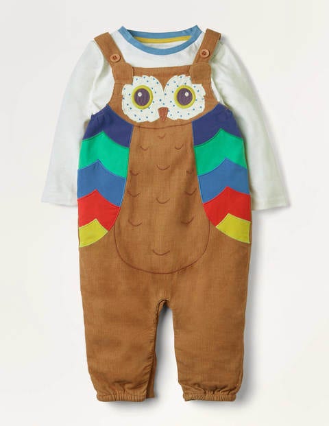 Owl Cord Dungaree Set - Butterscotch Brown Owl Cord Dungaree Set - Butterscotch Brown