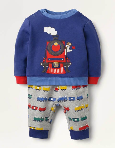 Bequemes Set aus Sweatshirt und Hose - Grau Meliert, Spielzeugzüge Bequemes Set aus Sweatshirt und Hose - Grau Meliert, Spielzeugzüge
