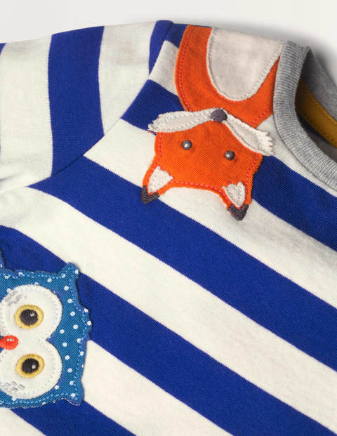 Stripy Appliqué T-shirt - Ivory/Greek Blue Animals Stripy Appliqué T-shirt - Ivory/Greek Blue Animals