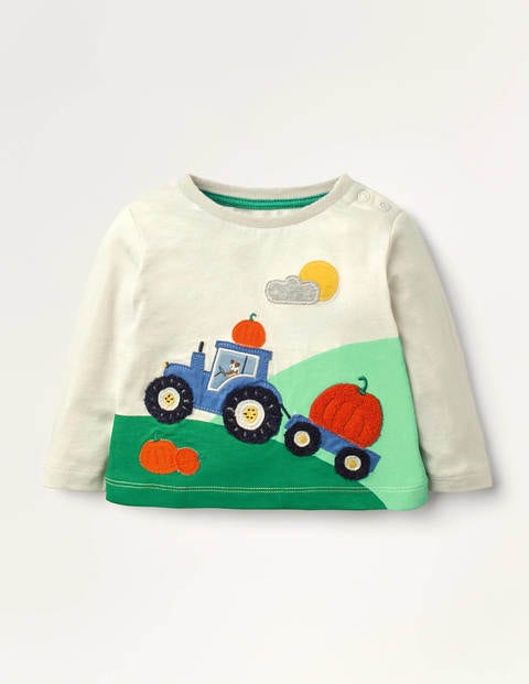 Bouclé Appliqué T-shirt - Ivory Tractor Scene Bouclé Appliqué T-shirt - Ivory Tractor Scene