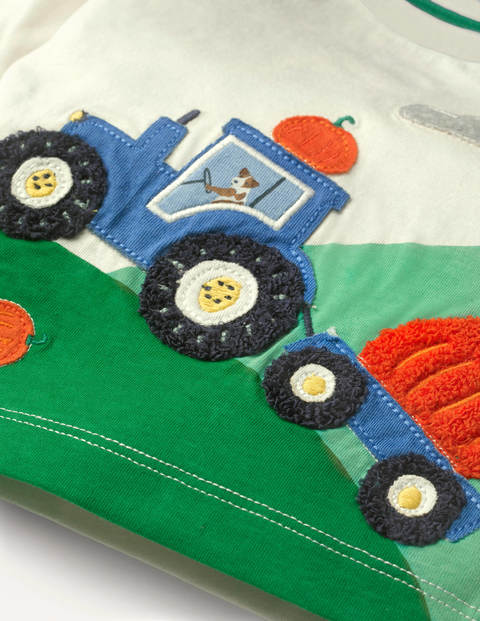Bouclé Appliqué T-shirt - Ivory Tractor Scene Bouclé Appliqué T-shirt - Ivory Tractor Scene