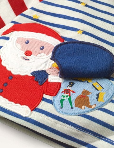 Festive Lift-the-flap T-shirt - Ivory/Elizabethan Blue Santa Festive Lift-the-flap T-shirt - Ivory/Elizabethan Blue Santa
