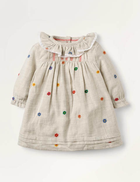 Kleid mit Blumenstickerei - Hellbeige Meliert, Waldfreunde Kleid mit Blumenstickerei - Hellbeige Meliert, Waldfreunde