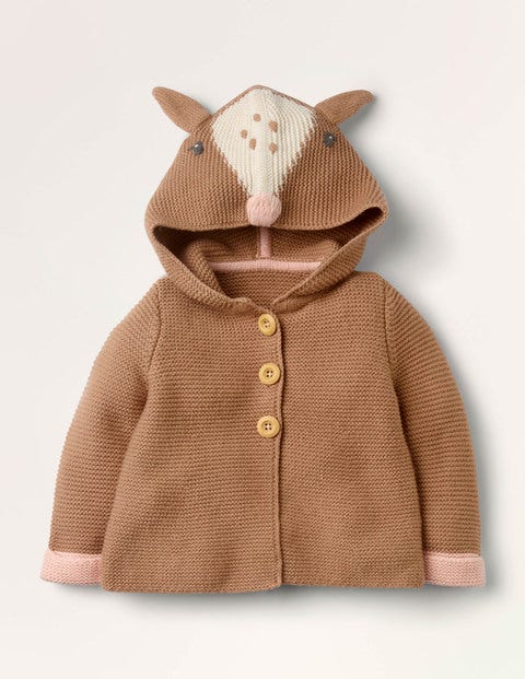 Veste à capuche en maille à motif cerf - Marron souris chiné Veste à capuche en maille à motif cerf - Marron souris chiné