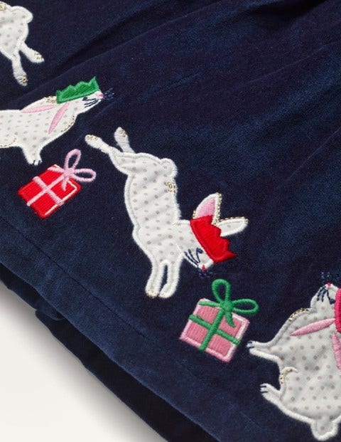 Samtkleid mit Weihnachtshäschen - Schuluniform-Navy, Samt/Häschen Samtkleid mit Weihnachtshäschen - Schuluniform-Navy, Samt/Häschen