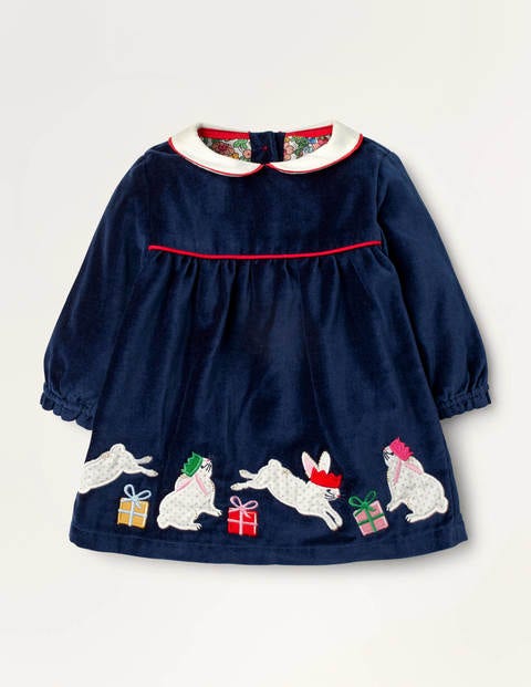 Samtkleid mit Weihnachtshäschen - Schuluniform-Navy, Samt/Häschen Samtkleid mit Weihnachtshäschen - Schuluniform-Navy, Samt/Häschen
