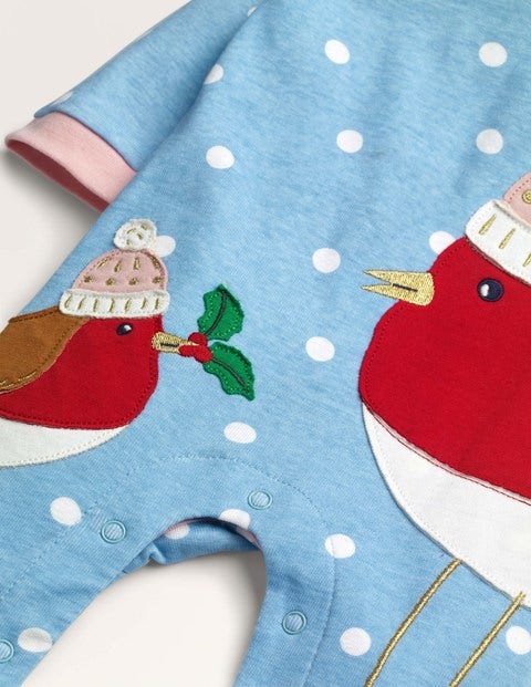 Christmas Robin Romper - Frosted Blue/Ivory Robins Christmas Robin Romper - Frosted Blue/Ivory Robins