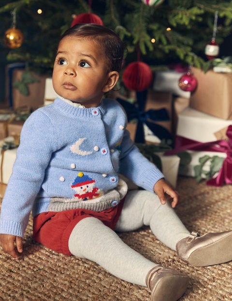 Gilet de Noël avec motif - Scène festive bleu glacé Gilet de Noël avec motif - Scène festive bleu glacé