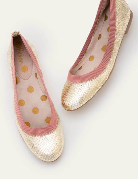 Hettie Flexi Ballerinas - Gold Snake/Dusky Rose