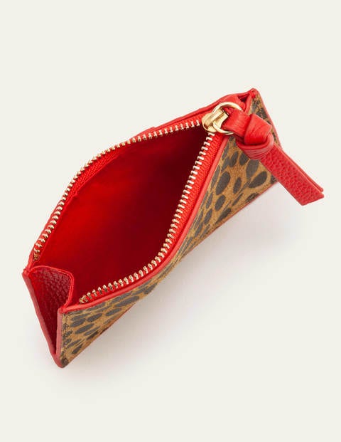 Leather Coin & Card Holder - Natural Cheetah/Red Leather Coin & Card Holder - Natural Cheetah/Red
