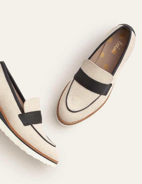Betty Platform Loafers - Natural Linen/Navy Betty Platform Loafers - Natural Linen/Navy