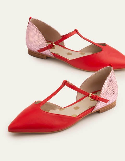 Sienna T-Bar Flats - Red/Plum Blossom Snake Sienna T-Bar Flats - Red/Plum Blossom Snake