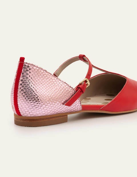 Sienna T-Bar Flats - Red/Plum Blossom Snake Sienna T-Bar Flats - Red/Plum Blossom Snake