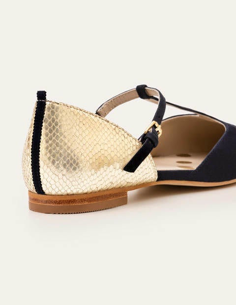 Sienna T-Bar Flats - Navy/Gold Metallic Snake Sienna T-Bar Flats - Navy/Gold Metallic Snake