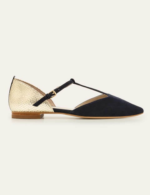 Sienna T-Bar Flats - Navy/Gold Metallic Snake Sienna T-Bar Flats - Navy/Gold Metallic Snake