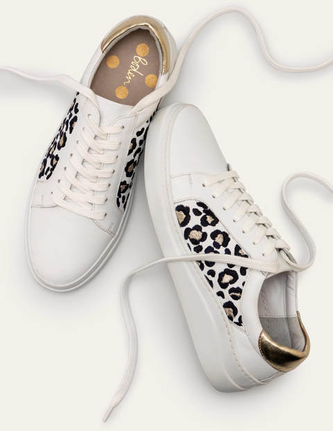 Maria Comfort Sneakers - White/Embroidered Leopard