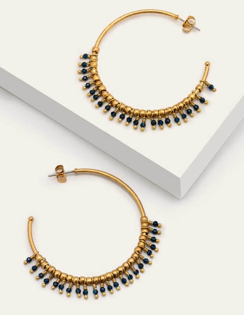 Mini Beaded Hoop Earrings - Navy Mini Beaded Hoop Earrings - Navy