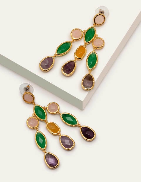 Tiered Semi Precious Earrings - Multi Tiered Semi Precious Earrings - Multi