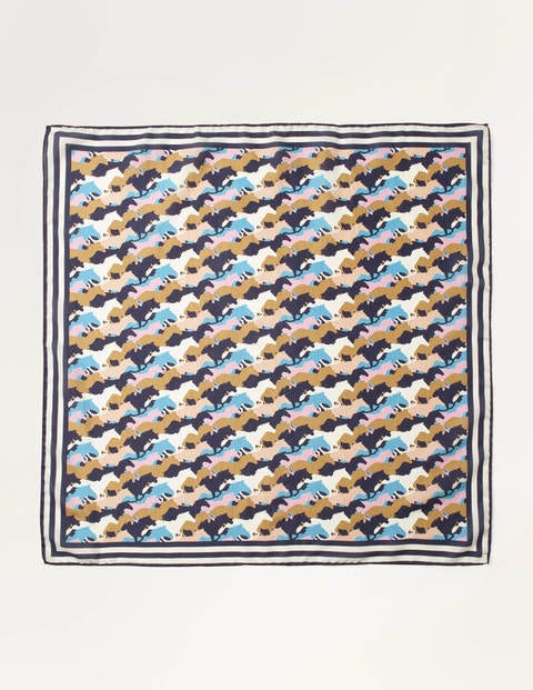Silk Scarf - French Navy, Running Horses Silk Scarf - French Navy, Running Horses