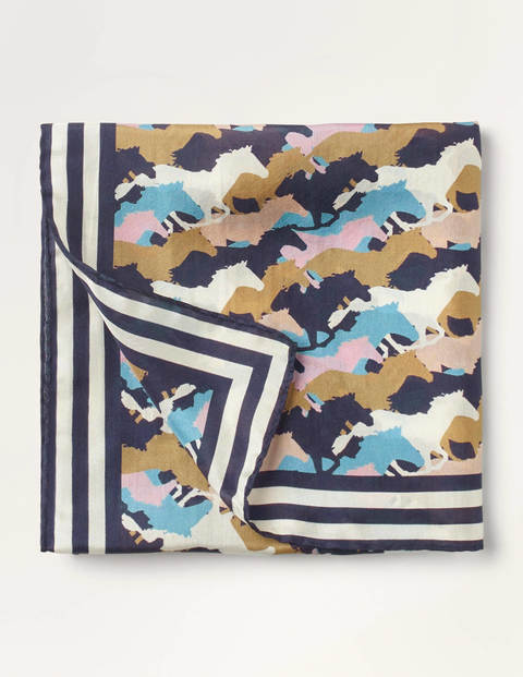 Silk Scarf - French Navy, Running Horses Silk Scarf - French Navy, Running Horses