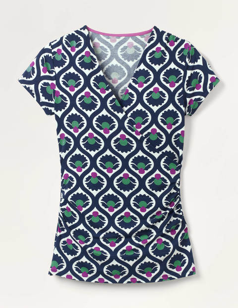Short Sleeve Jersey Wrap Top - Navy, Bramble Bud Short Sleeve Jersey Wrap Top - Navy, Bramble Bud