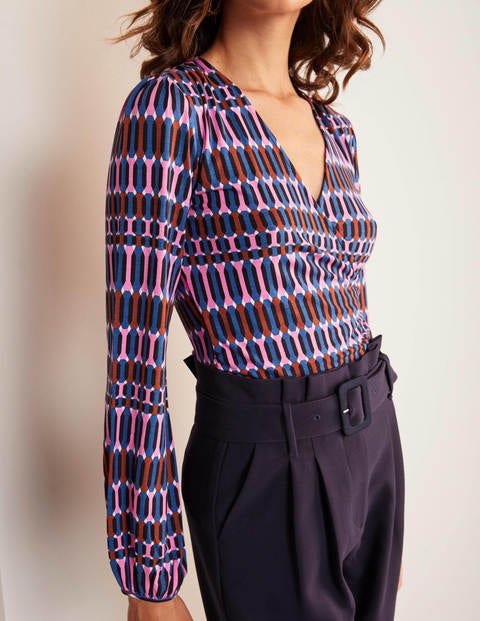 Elodie Jersey Wrap Top - Plum Blossom, Crystals Elodie Jersey Wrap Top - Plum Blossom, Crystals