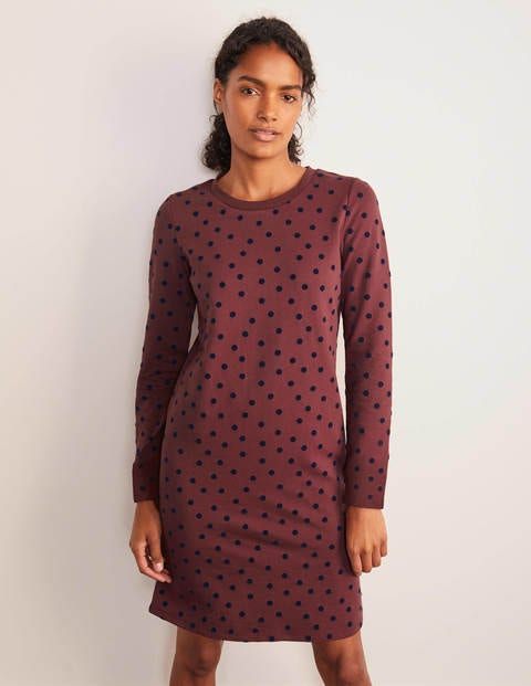 Sweatshirt Dress - Maroon, Scattered Dot Sweatshirt Dress - Maroon, Scattered Dot