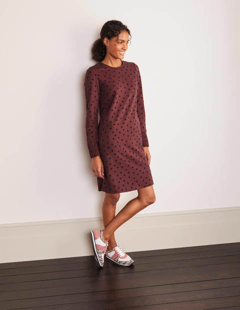 Sweatshirt Dress - Maroon, Scattered Dot Sweatshirt Dress - Maroon, Scattered Dot