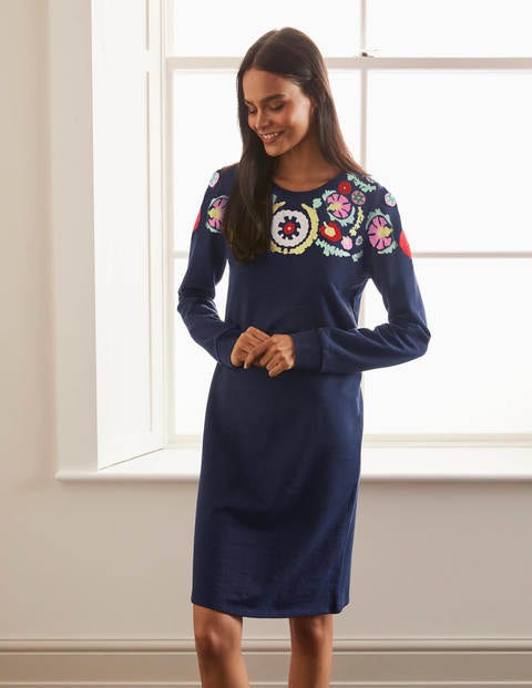 Sweatshirt Dress - Navy, Multi Embroidery Sweatshirt Dress - Navy, Multi Embroidery