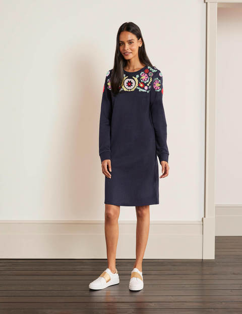 Sweatshirt Dress - Navy, Multi Embroidery Sweatshirt Dress - Navy, Multi Embroidery
