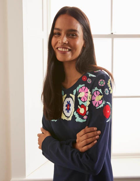 Sweatshirt Dress - Navy, Multi Embroidery Sweatshirt Dress - Navy, Multi Embroidery